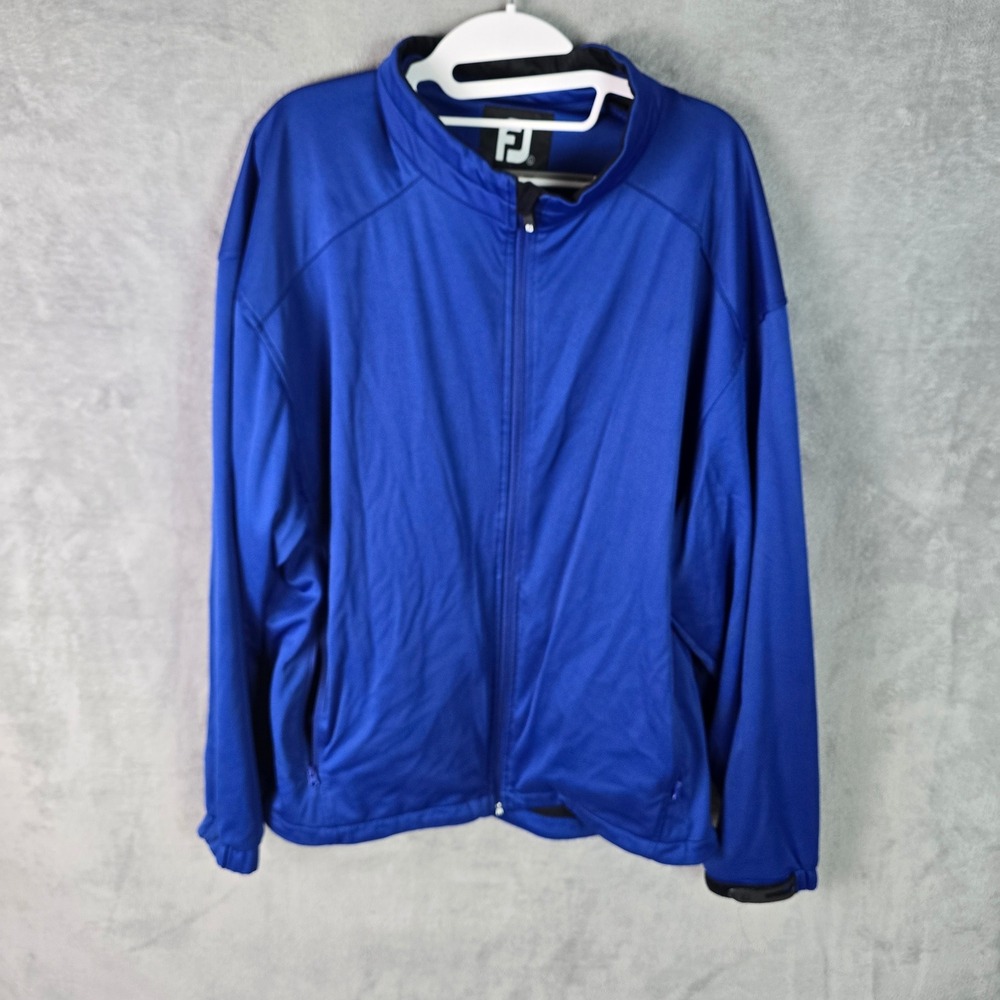 FootJoy Mens XL Royal Blue Full Zip Golf Jacket Windbreaker Mock Neck FJ Logo